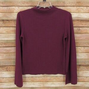 Hallogen Purple Ribbed Mock Collar Bell Sleeve Sweater M